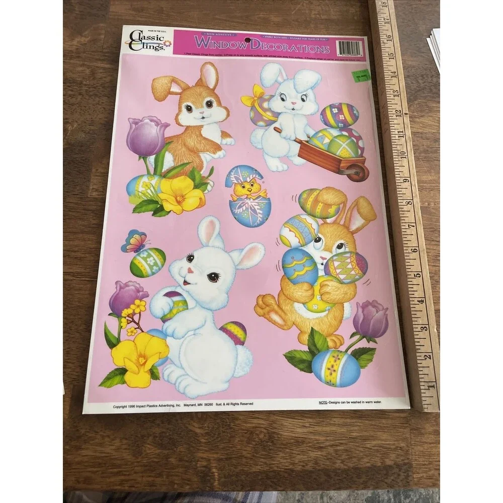 6 Easter Sprint Vinyl Window Clings Bunny Chipmunk Flowers Chick Egg Basket